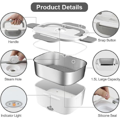 Electric Lunch Box -  Portable Food Warmer - Leakproof Stainless Steel Container & Insulated Bag