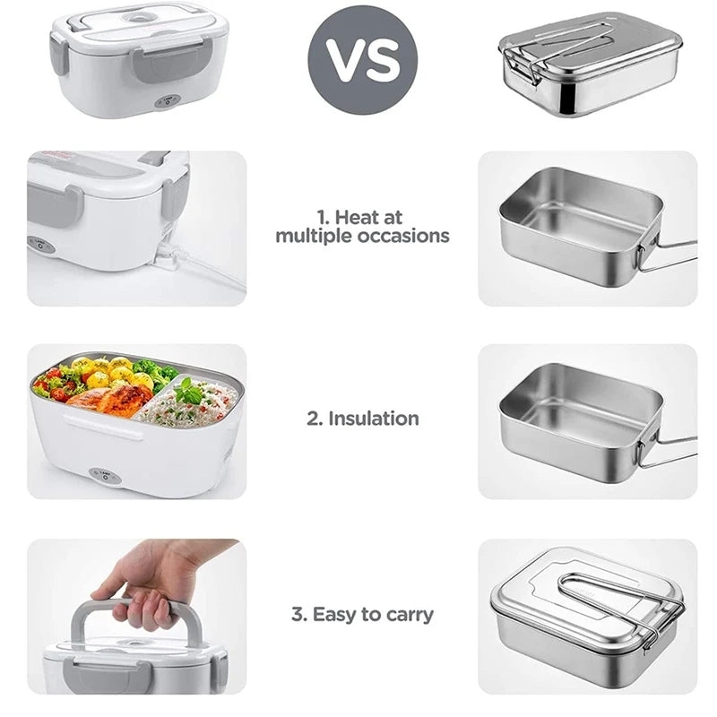 Electric Lunch Box -  Portable Food Warmer - Leakproof Stainless Steel Container & Insulated Bag