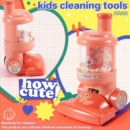 Electric Mini Vacuum Cleaner Toy with Flashing Lights, 90° Folding, Rotating Beads While Pushing, Safe for Ages 3+