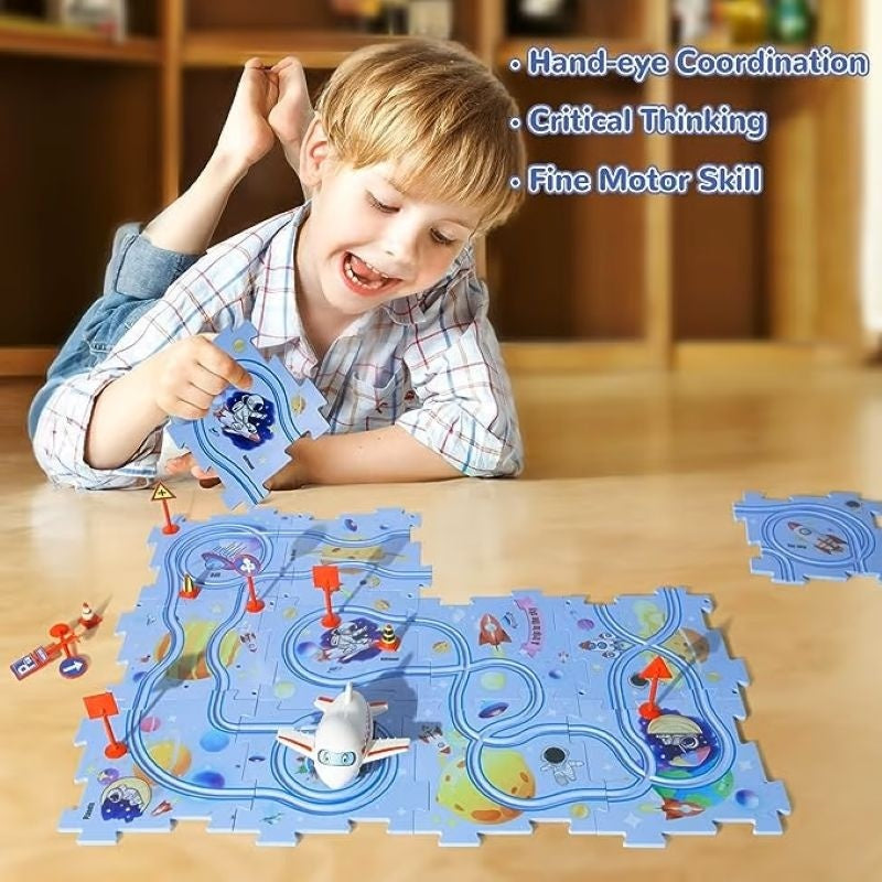 Electric Track Car Puzzle Toy with Creative Assembly, Made of Safe Plastic, Safe for Ages 3+