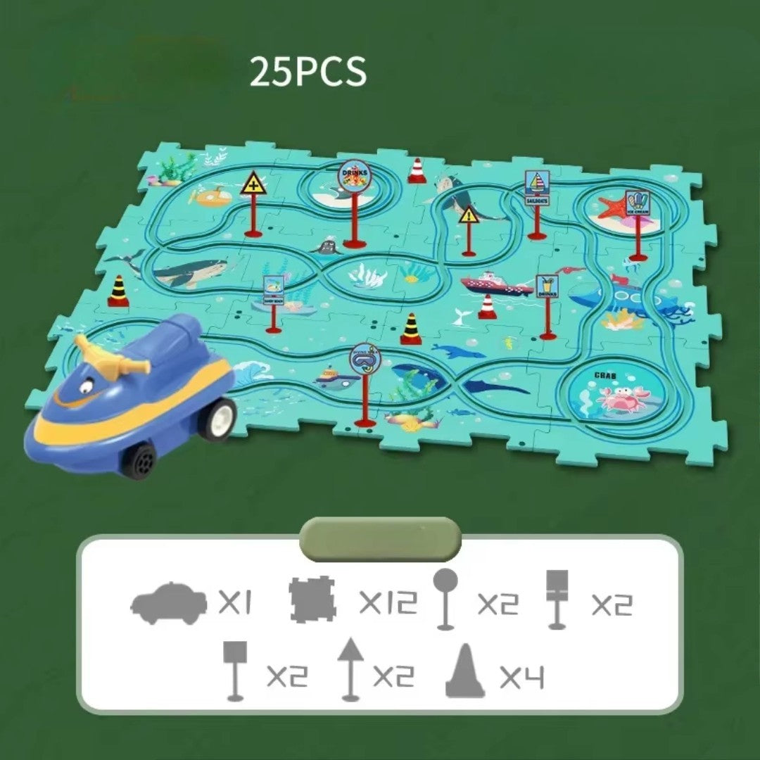 Electric Track Car Puzzle Toy with Creative Assembly, Made of Safe Plastic, Safe for Ages 3+