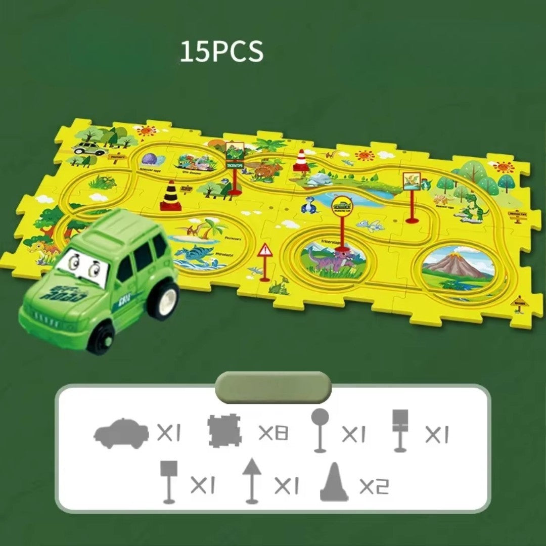 Electric Track Car Puzzle Toy with Creative Assembly, Made of Safe Plastic, Safe for Ages 3+