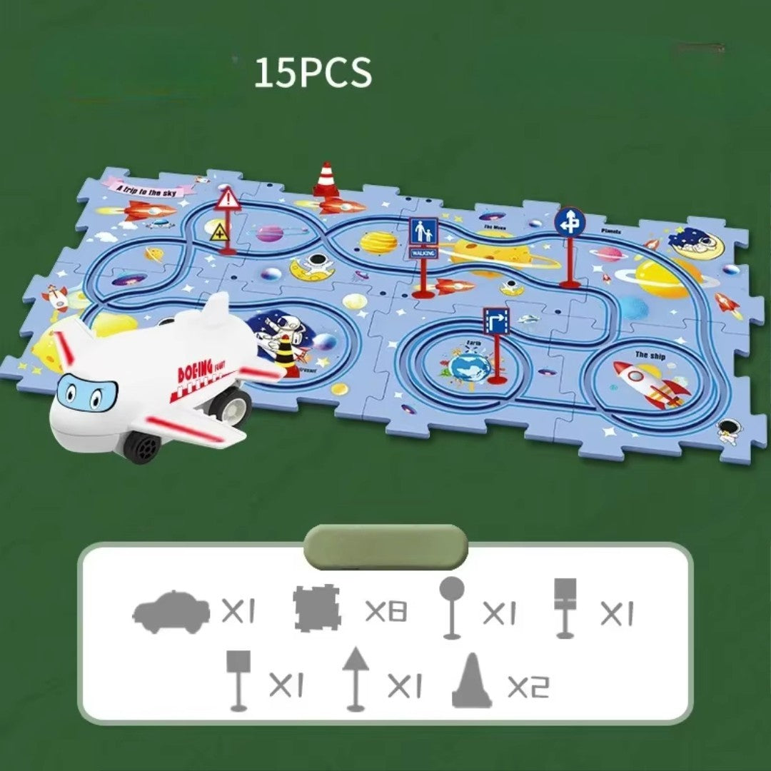 Electric Track Car Puzzle Toy with Creative Assembly, Made of Safe Plastic, Safe for Ages 3+