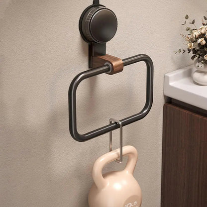 Elegant Towel Holder with Walnut Accents – 180° Rotatable Towel Rack for Bathroom and Kitchen, Stainless Steel and Wood Design 2