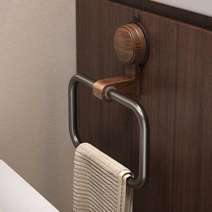Elegant Towel Holder with Walnut Accents – 180° Rotatable Towel Rack for Bathroom and Kitchen, Stainless Steel and Wood Design 3