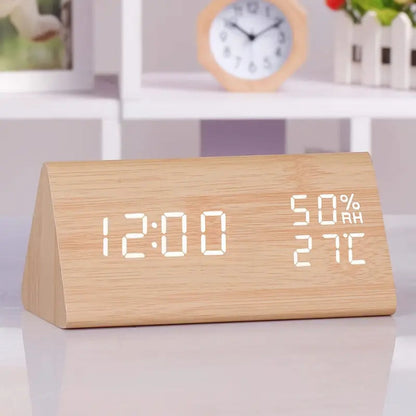 Natural Wood Digital LED Alarm Clock Radio