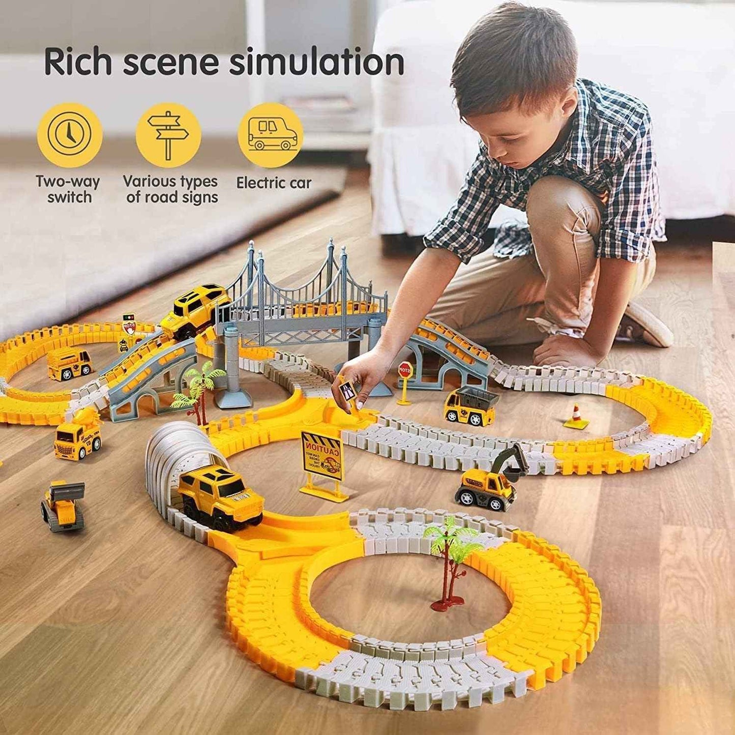 Expandable Raceway Playset for Creative Kids – Flexible Track System with DIY Bridge, Safe for Ages 3+