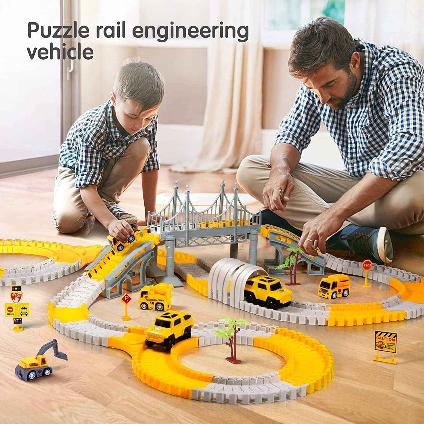 Expandable Raceway Playset for Creative Kids – Flexible Track System with DIY Bridge, Safe for Ages 3+