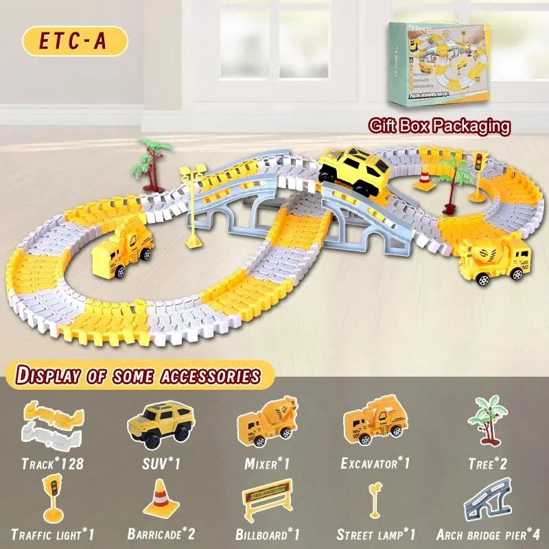 Expandable Raceway Playset for Creative Kids – Flexible Track System with DIY Bridge, Safe for Ages 3+