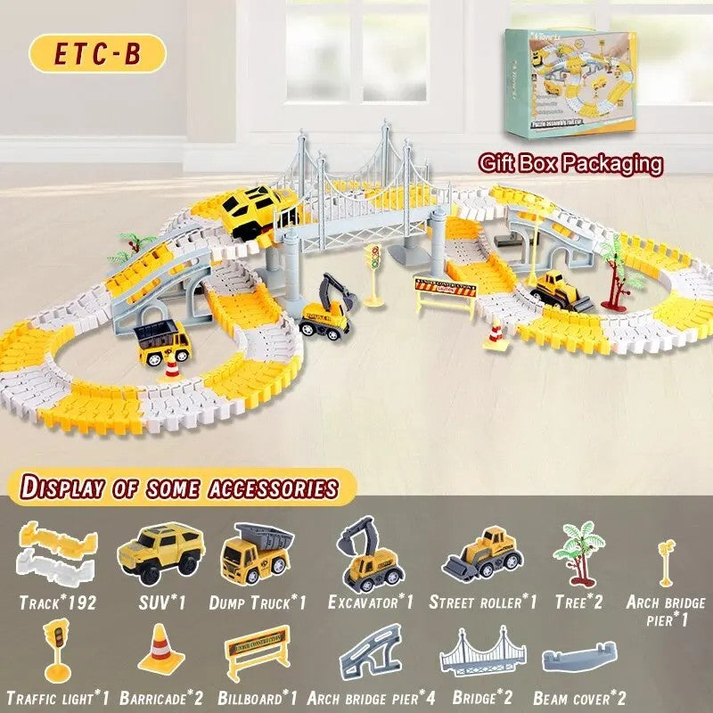 Expandable Raceway Playset for Creative Kids – Flexible Track System with DIY Bridge, Safe for Ages 3+