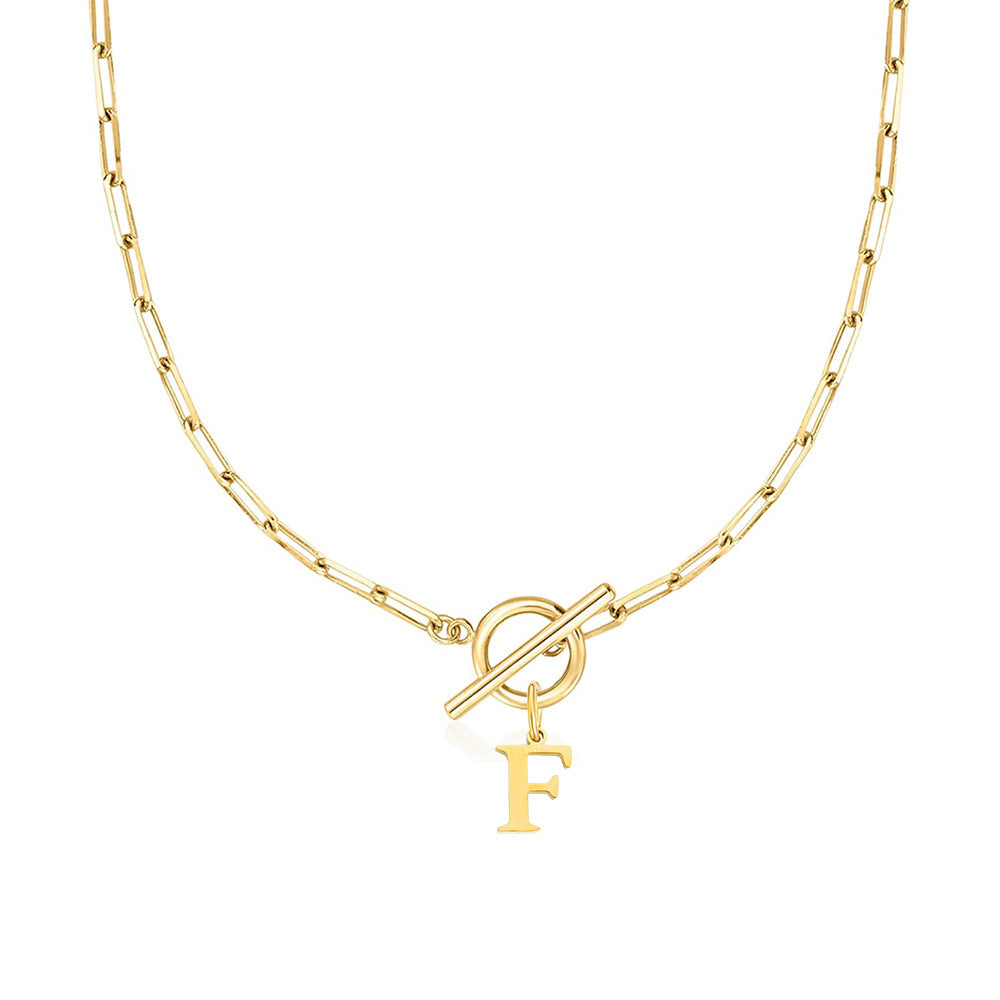 Simple Initial Circle Paperclip Lock Necklace
