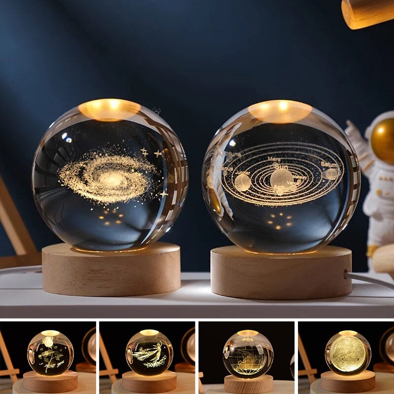 Decorative Glass Orb Table Lamp with Wooden Stand - Halri