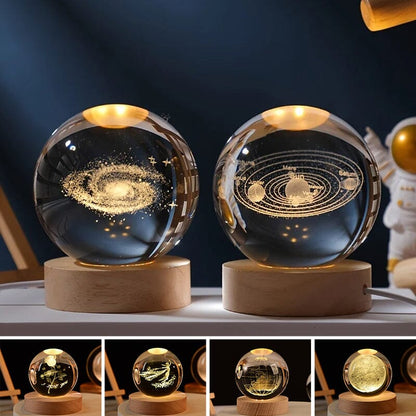 Decorative Glass Orb Table Lamp with Wooden Stand - Halri