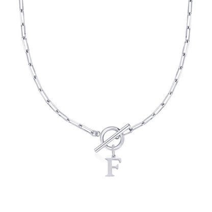 Simple Initial Circle Paperclip Lock Necklace