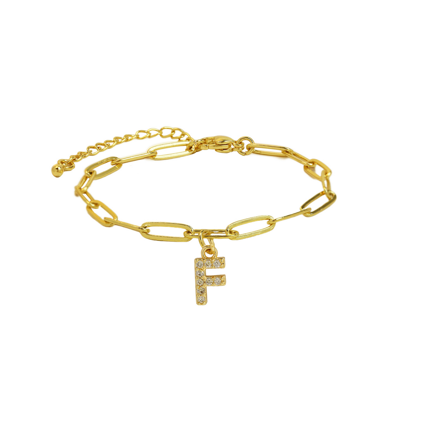 Delicate Initial Paperclip Charm Bracelet