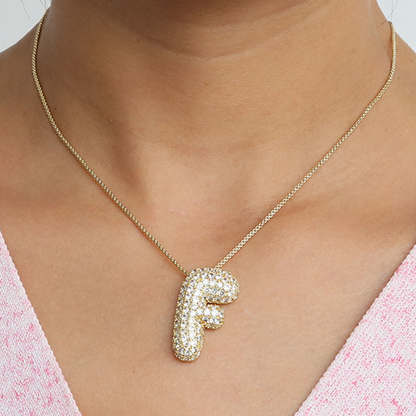 Bold Letter Bubble Diamond Initial Pendants