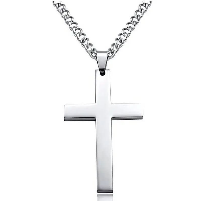 Men's Silver Cross Necklace with Stainless Steel Pendant