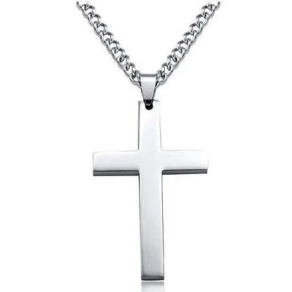 Men's Silver Cross Necklace with Stainless Steel Pendant
