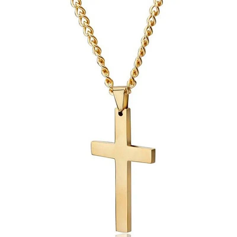Men's Silver Cross Necklace with Stainless Steel Pendant