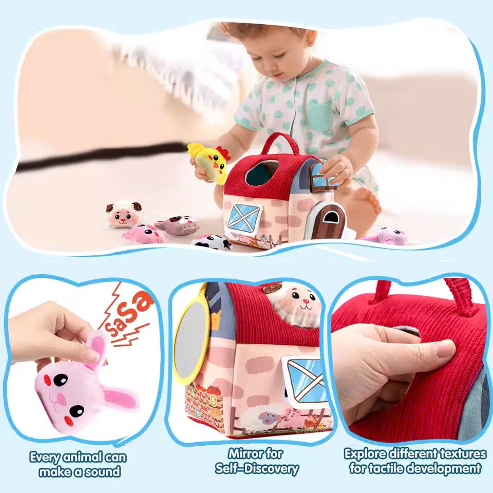 Farm Animals Baby Toy with Mirror and Easy-to-Carry Handle, Safe for Ages 6+ Months