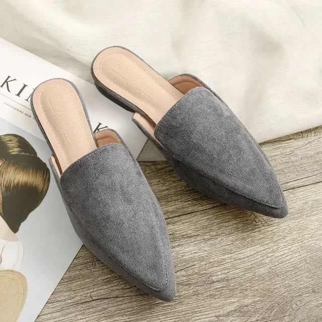 Luxury Suede Pointed Toe Mule Shoes - Halri