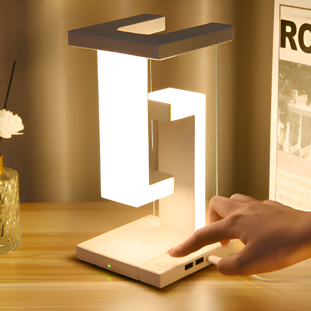 Floating LED Table Lamp with Wireless Charging Pad, Modern Design for Bedroom or Living Room Lighting 3