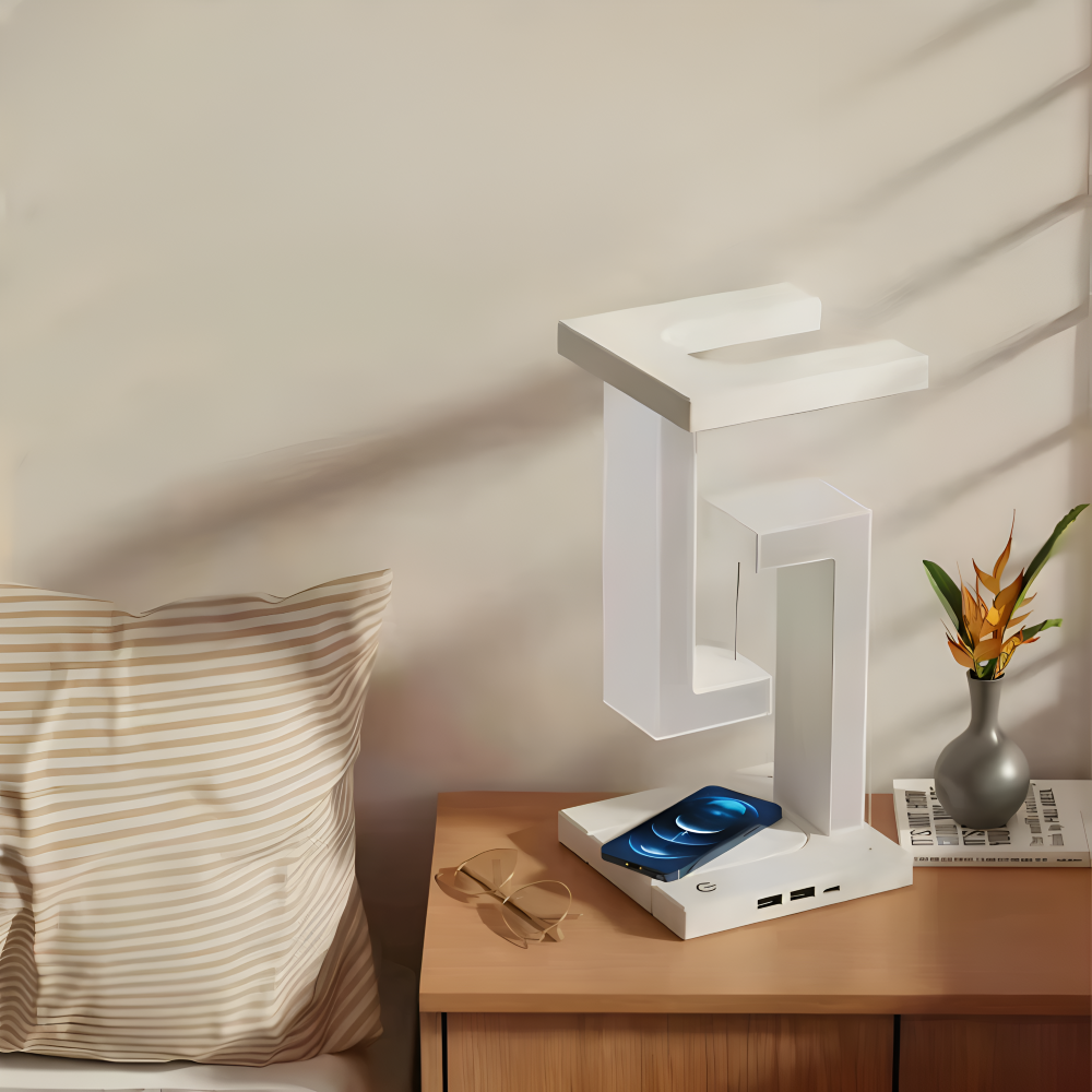 Floating LED Table Lamp with Wireless Charging Pad, Modern Design for Bedroom or Living Room Lighting 7