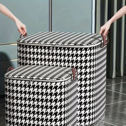 Foldable Zippered Storage Box in Houndstooth Pattern – Durable Storage Container for Clothes, Toys, and Blankets 2