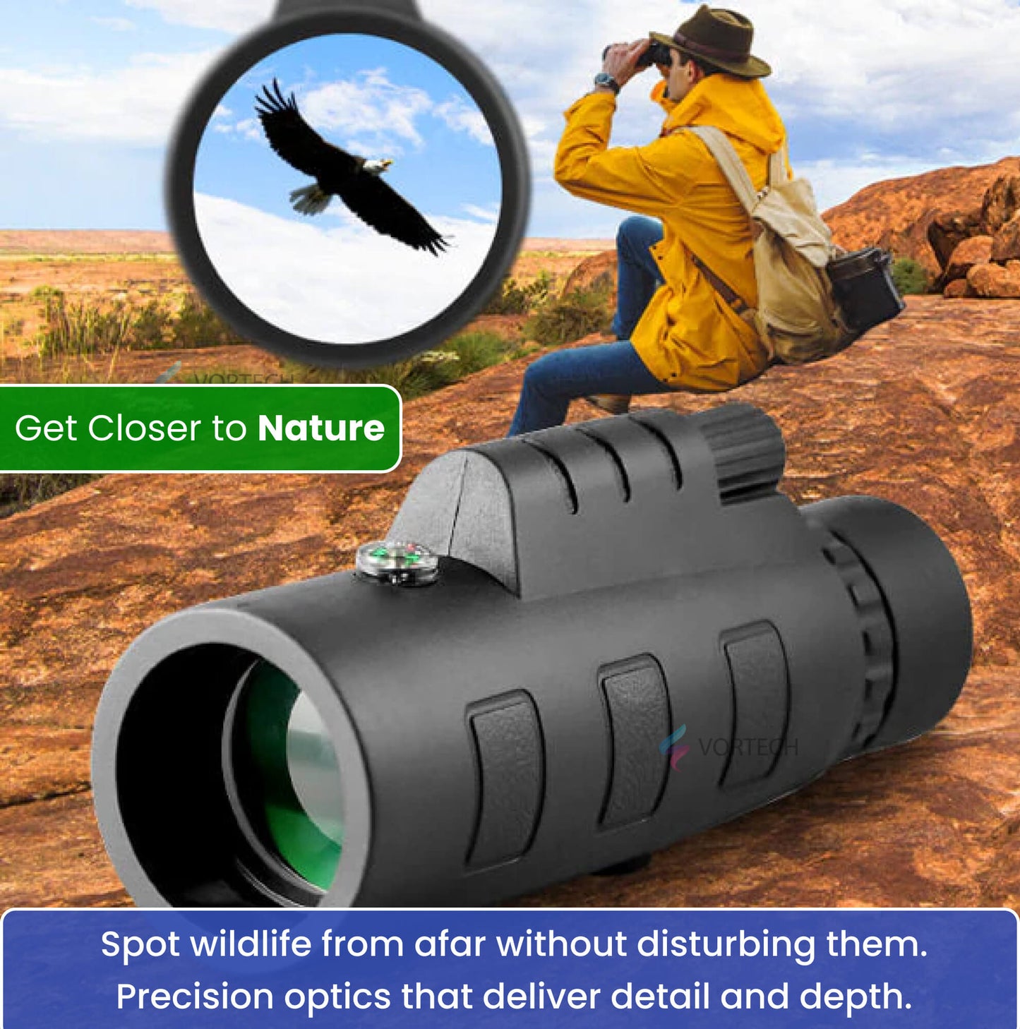 Compact 12X50 Waterproof Monocular for Outdoor Use