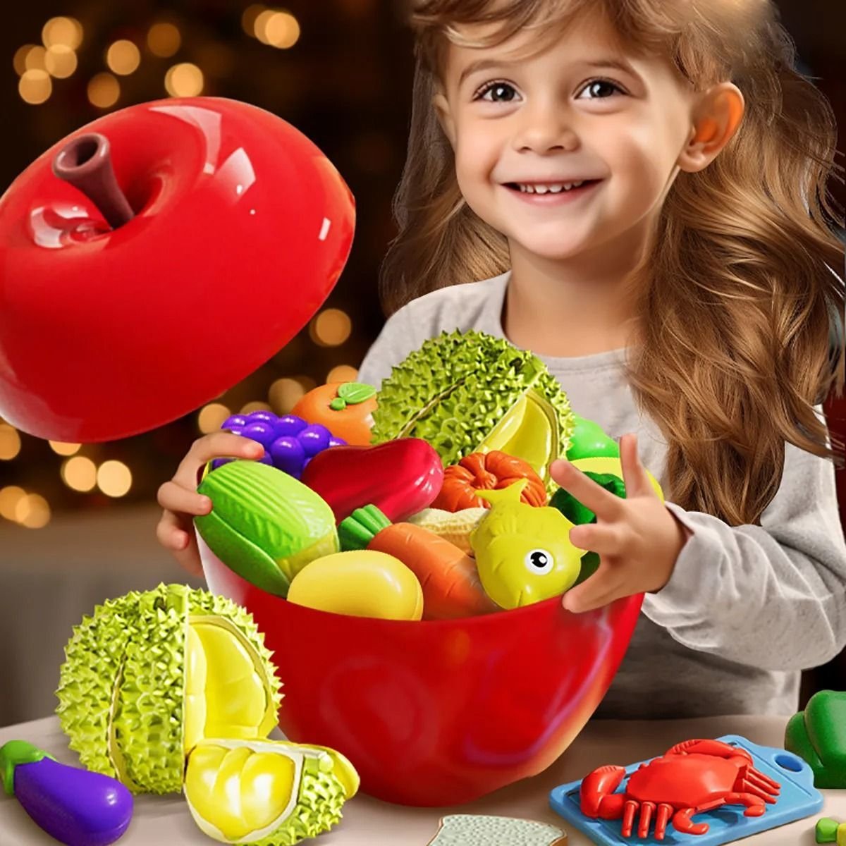 Kids Play Food Cutter Set with Portable Storage Container - Halri