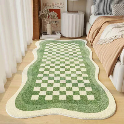Soft Plush Checkered Bedroom Rug Irregular Shape Mat