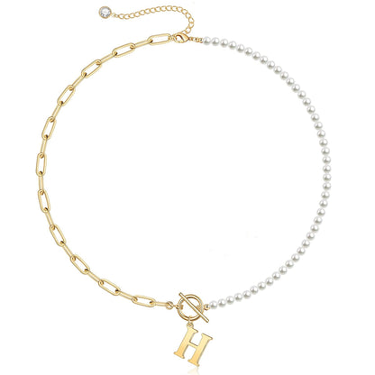Personalized Pearl Initial Bar Necklace