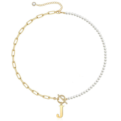 Personalized Pearl Initial Bar Necklace
