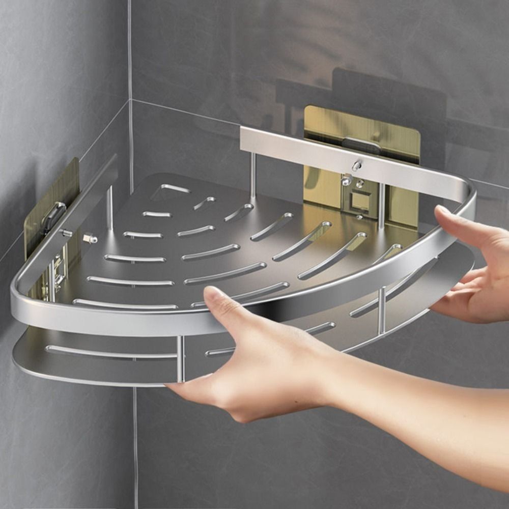 Compact Aluminum Corner Shelf - Easy Bathroom Storage Solution