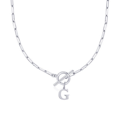 Simple Initial Circle Paperclip Lock Necklace