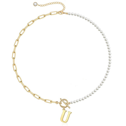 Personalized Pearl Initial Bar Necklace