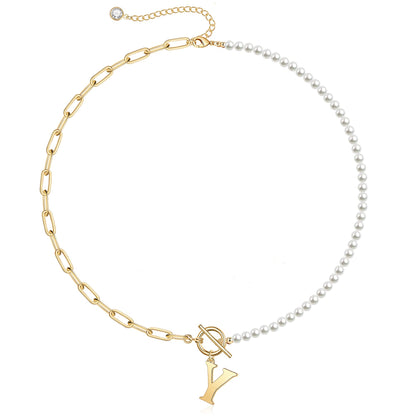 Personalized Pearl Initial Bar Necklace