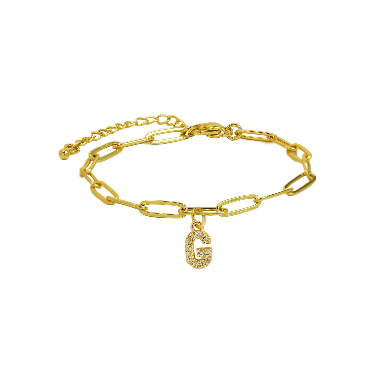 Delicate Initial Paperclip Charm Bracelet