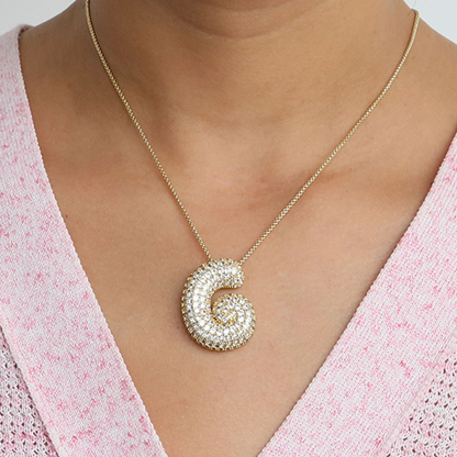 Bold Letter Bubble Diamond Initial Pendants