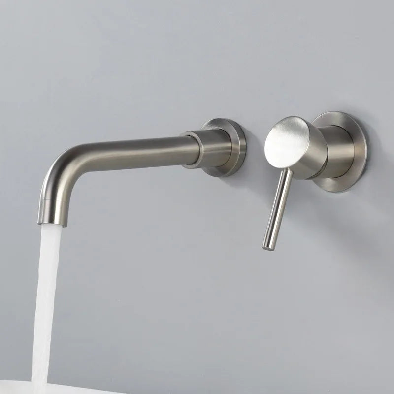 Stylish Wall Mounted Basin Faucet with Brushed Nickel Finish - Halri