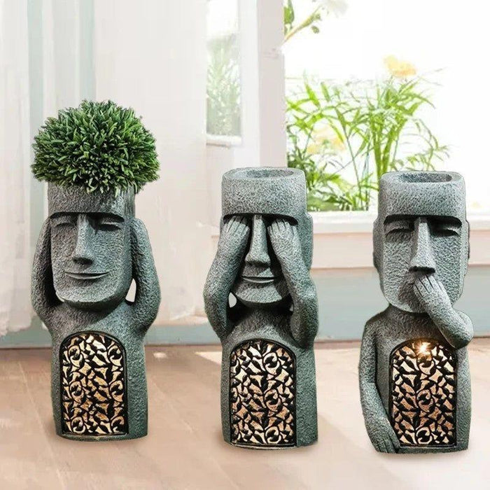 Outdoor Solar Powered Planter Garden Statue Pot