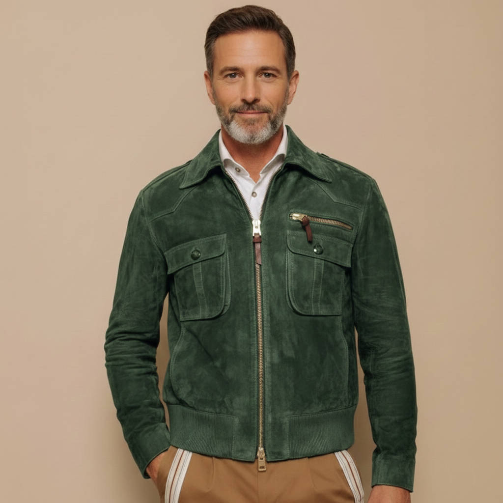 Classic Mens Suede Zip Jacket with Pocket - Halri