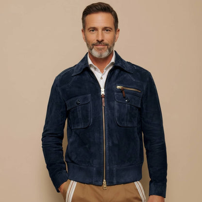 Classic Mens Suede Zip Jacket with Pocket
