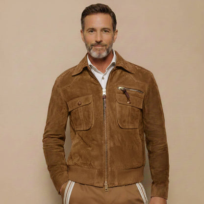 Classic Mens Suede Zip Jacket with Pocket