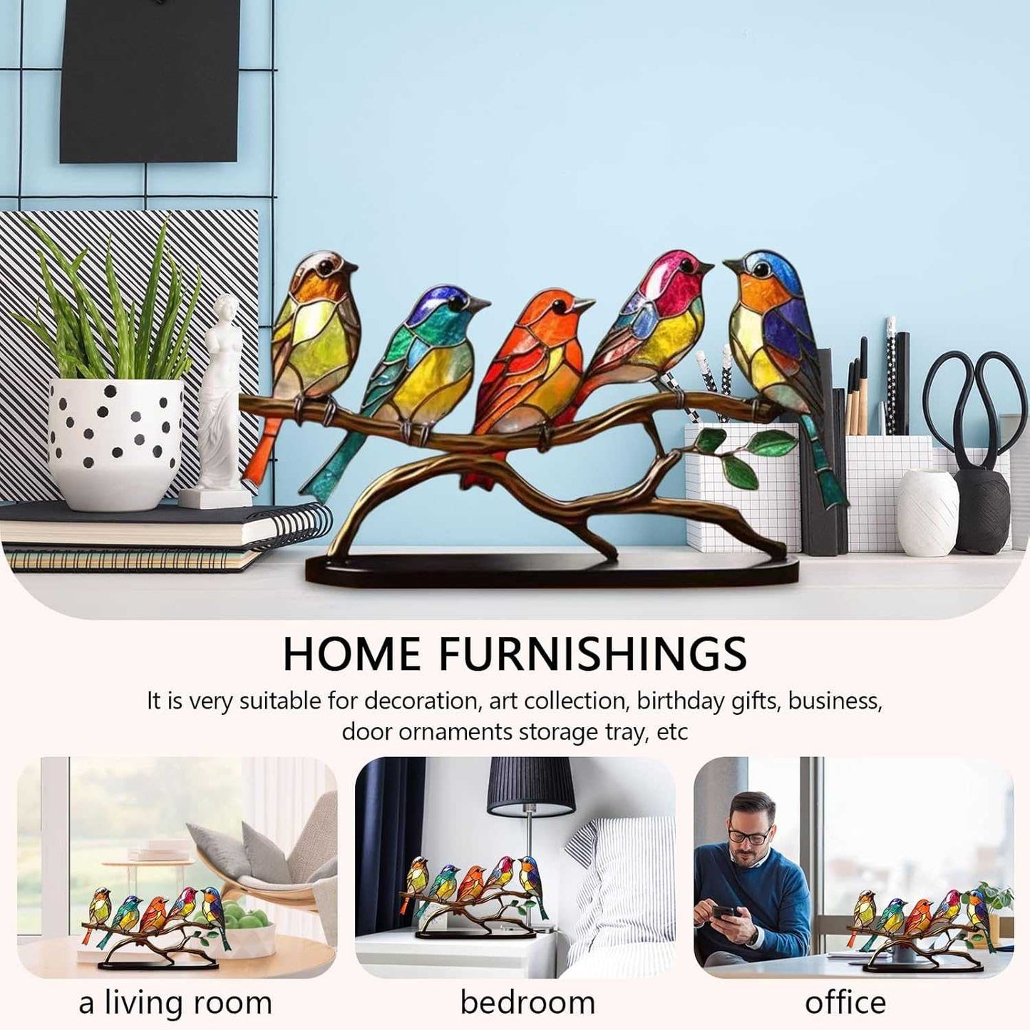 Glass Bird Ornaments – Modern Home Accent with Handmade Acrylic Decor and Vibrant, Long-Lasting Colors