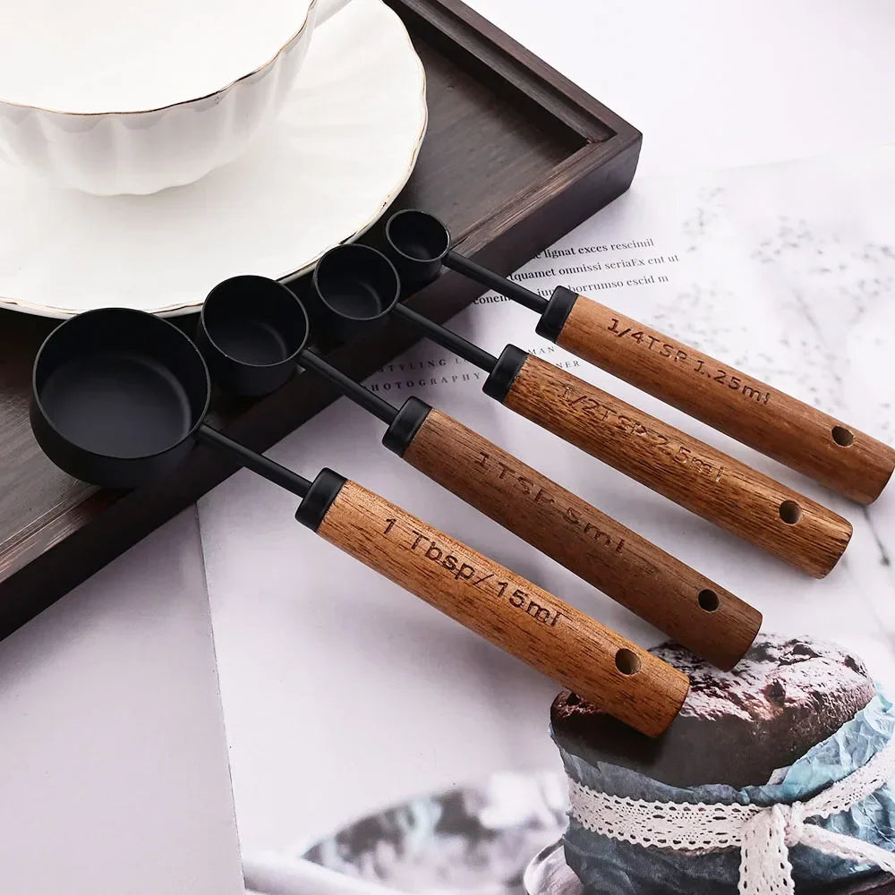 Gold Stainless Steel Measuring Cups and Spoons Set with Wooden Handles – 4 Measuring Cups and 4 Measuring Spoons 8