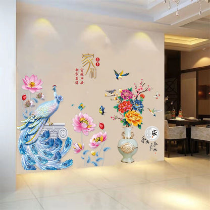 Colorful Peacock Floral Wall Decal