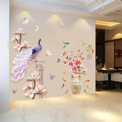 Colorful Peacock Floral Wall Decal