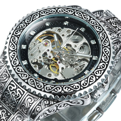 Vintage Style Engraved Mechanical Wrist Watch
