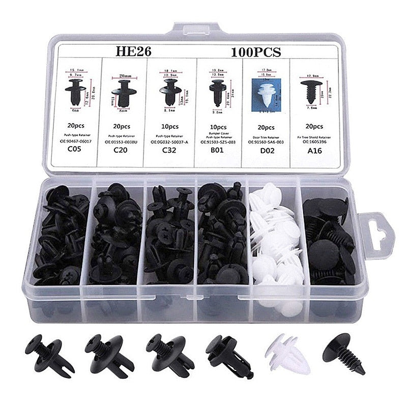 Premium 100pc Car Rivet Clip Fastener Kit - Halri